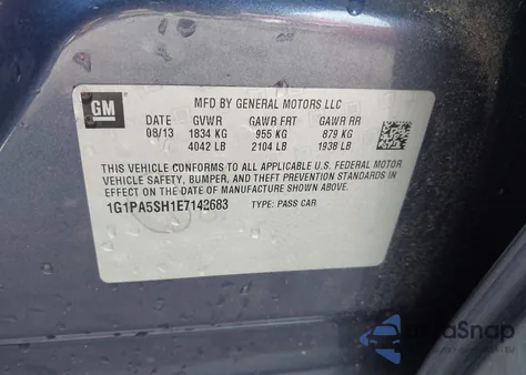 2014 Chevrolet Cruze Ls Auto из США, поврежденный, VIN 1G1PA5SH1E7142683